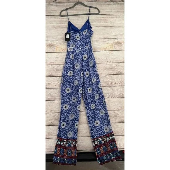 Fashion‎ Nova Bohemian Luxury Cut Out Jumpsuit Women's Size M Blue/White NEW - Picture 2 of 10